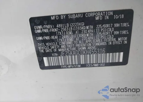 2019 Subaru Forester Premium from USA, damaged, VIN JF2SKAGC0KH455316